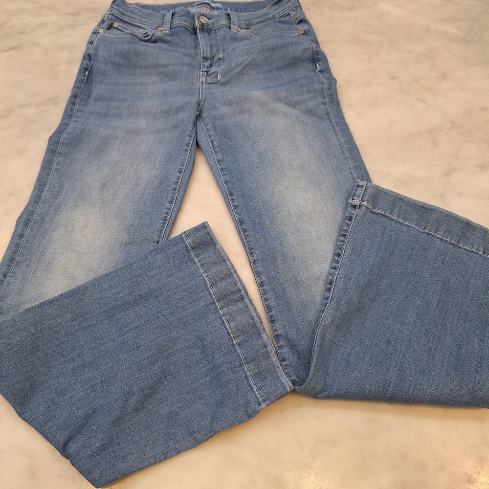 7 For All Mankind Flare Jeans Womens 27 Blue Medium Wash Stretch Denim Wide Leg